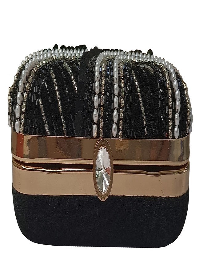 DUCHESS Women Hand Embroidered Sequins Box Clutch for Wedding Party (Black) - Image 4
